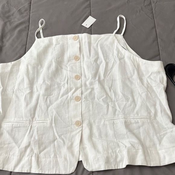 LOFT White Linen Button-Front Tank Top - Picture 6 of 7